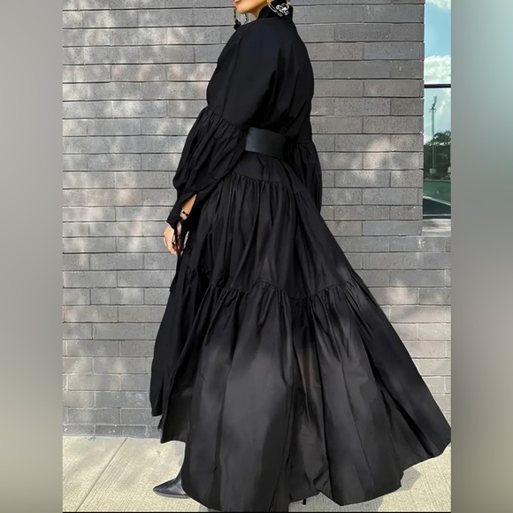 Women's Casual Ruffle Long Sleeve Shirt Dress White Loose Maxi Dress - Picture 5 of 11